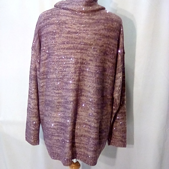Design History Size 1X Mauve Sparkle Cowl Sweater - Picture 3 of 6